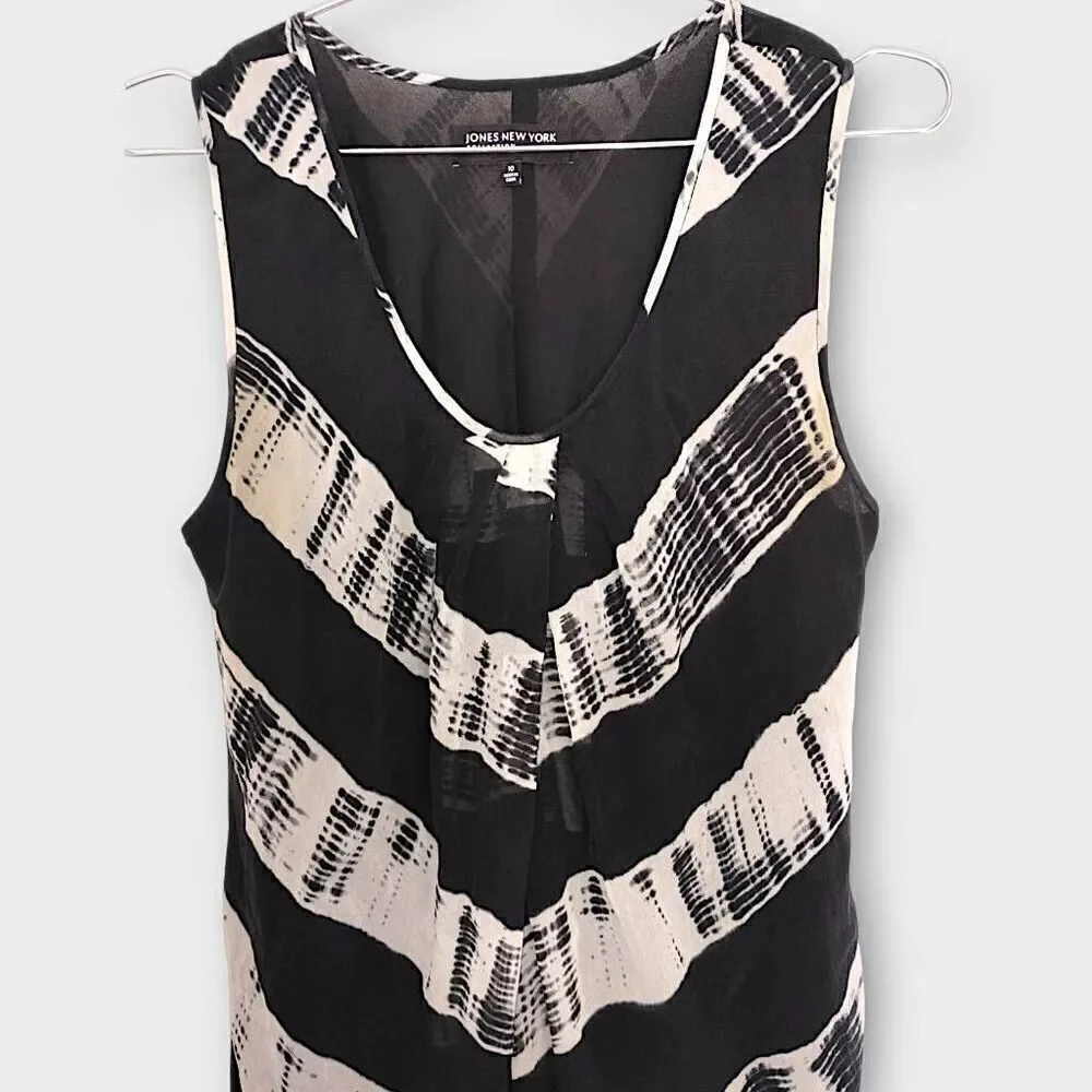 Jones NY Womens Dress Sz 10 Silk Black White Stripes Sleeveless Dressy Classicor
